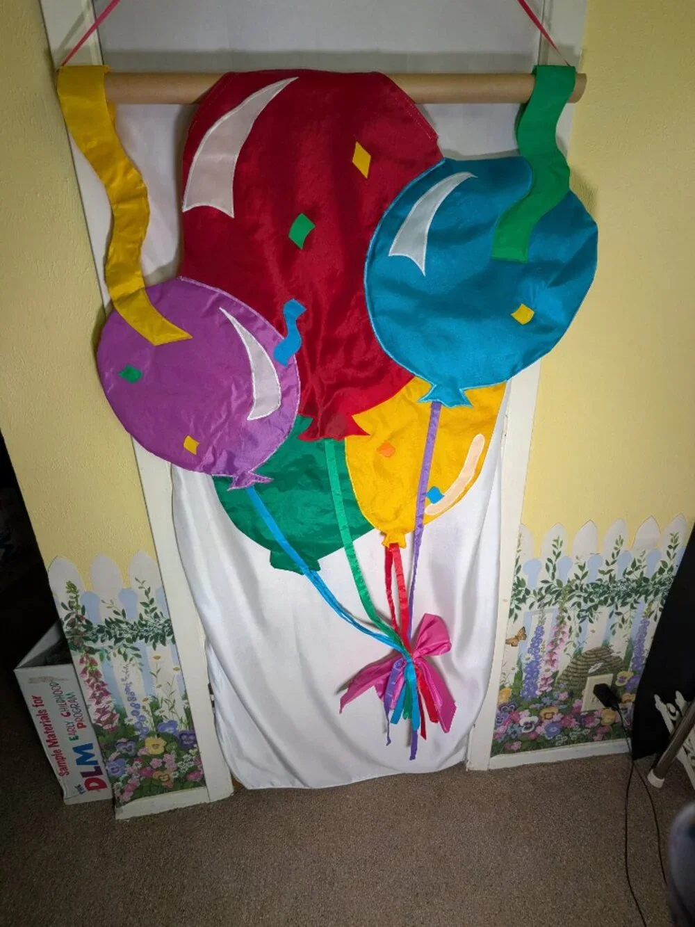 Vtg 1993 Applique Balloon Bouquet Birthday Party Nylon House Banner Flag 31x46